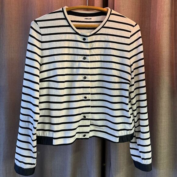Marc Cain striped button up cotton knit jacket - N4 L - Picture 1 of 11